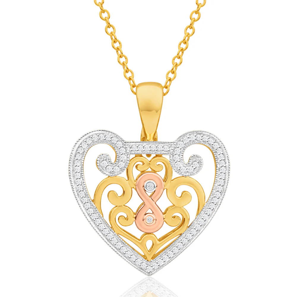9ct Yellow, White & Rose Gold Diamond Pendant