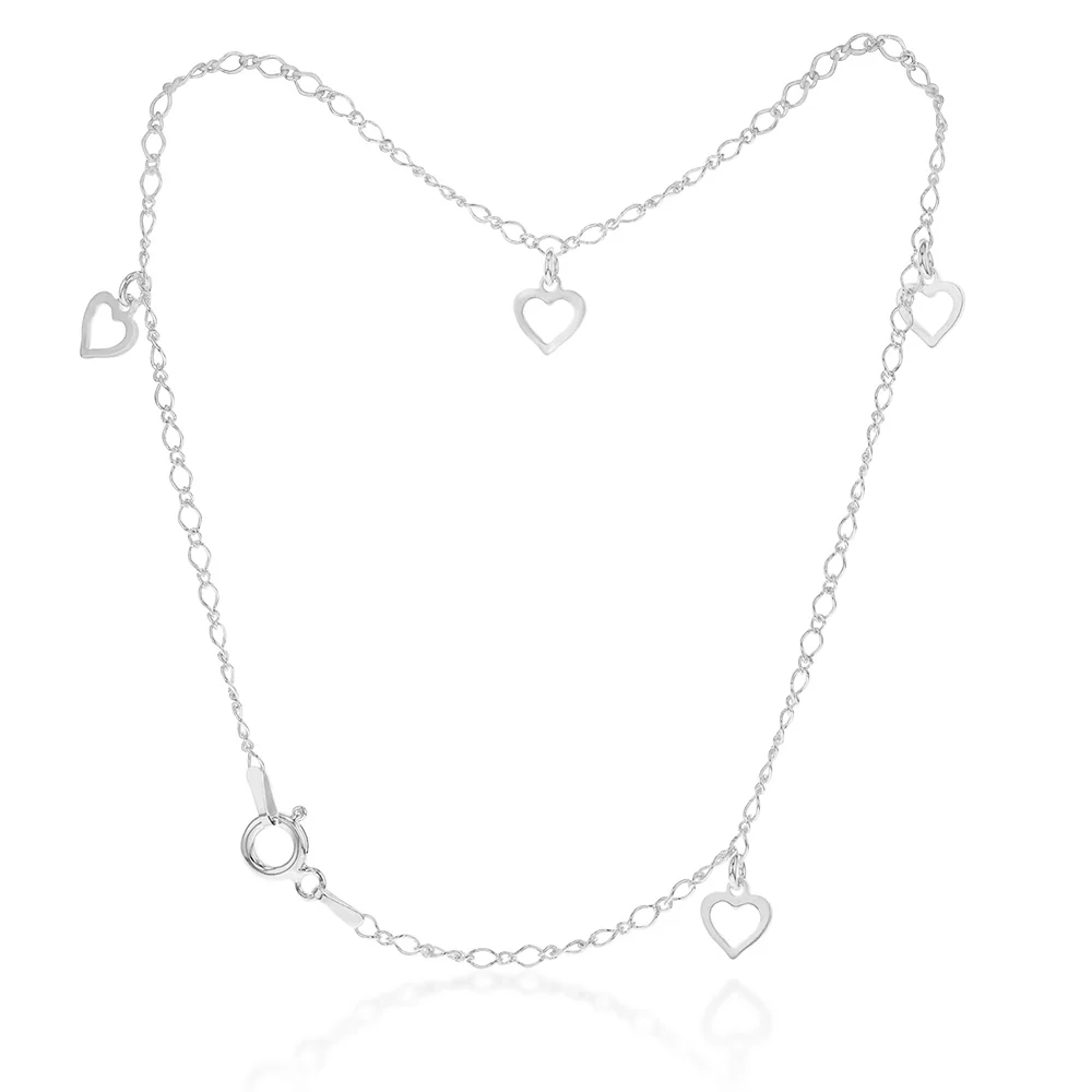 Sterling Silver Heart Charm Anklet 26cm