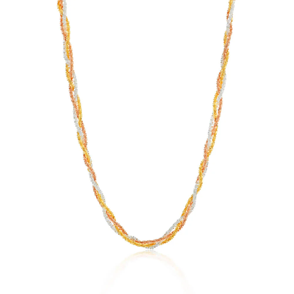 Three Tone Silver & Gold Plated Multi Strand Necklace
