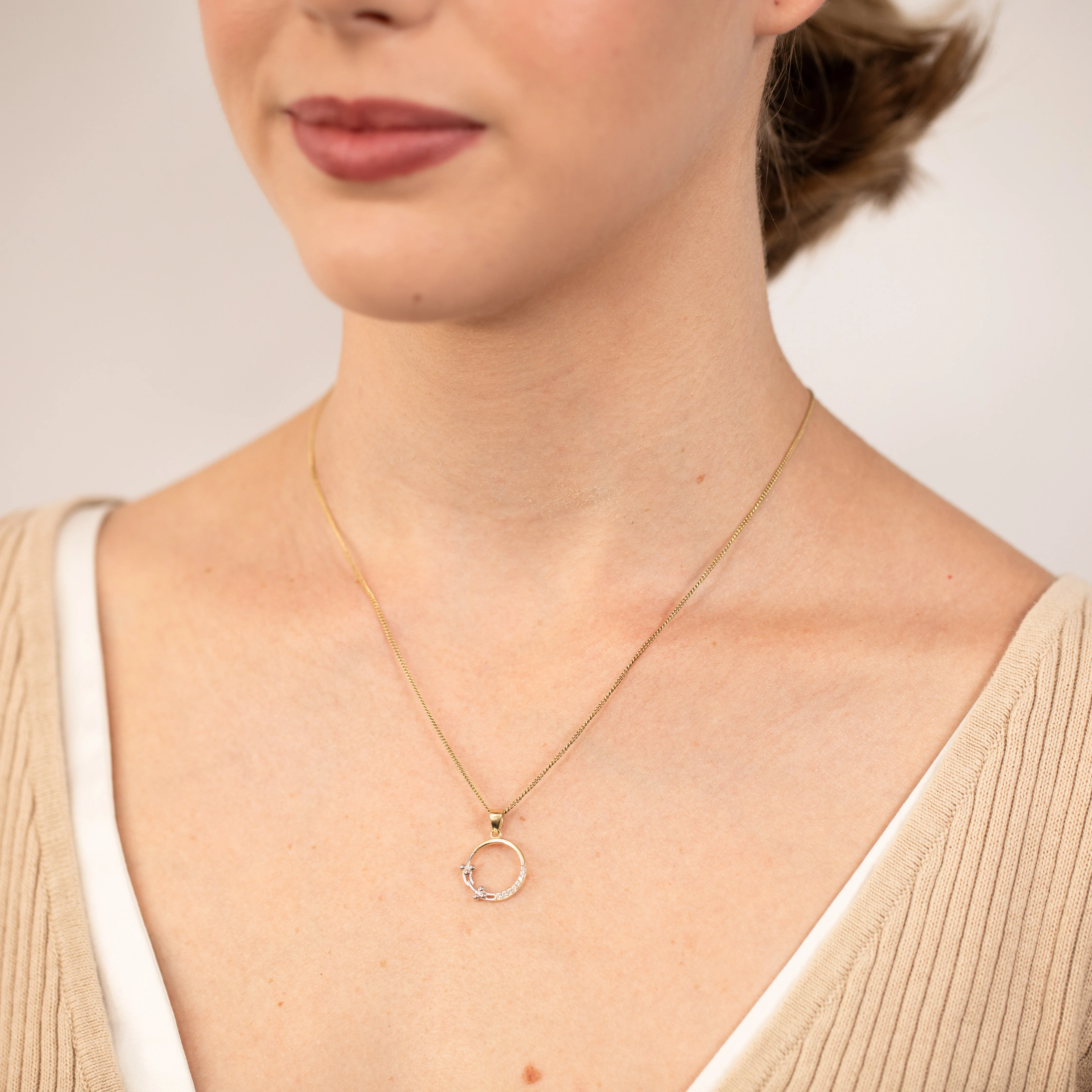 9ct Yellow And White Gold Two Tone Diamond Cut Circle Of Life Pendant