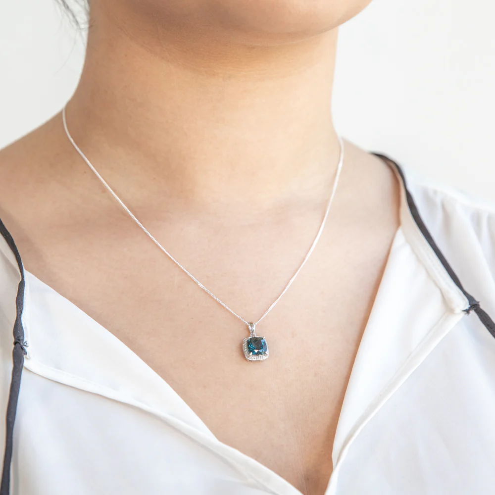 9ct White Gold 2.70ct London Blue Topaz and Diamond Pendant