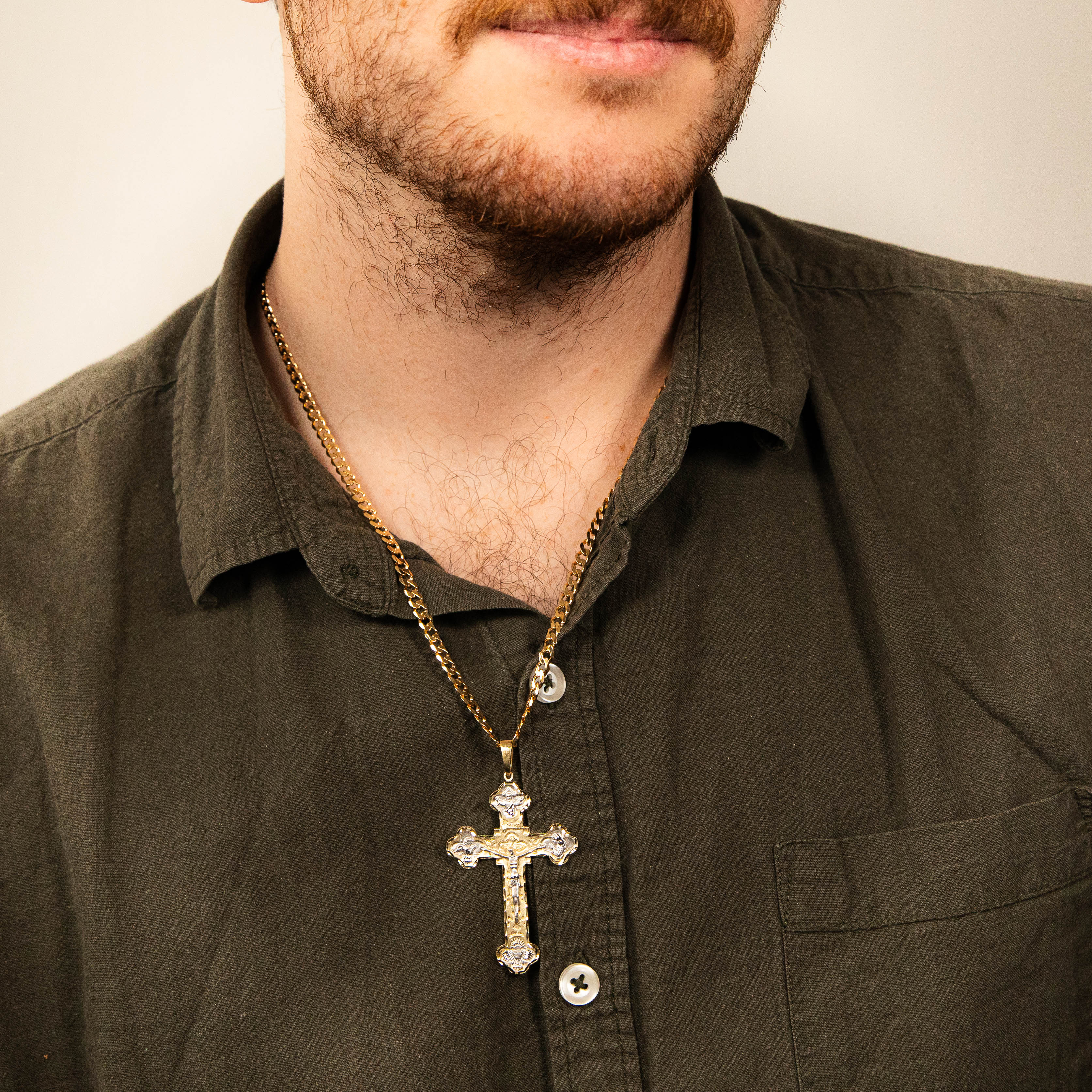 9ct Yellow & White Gold Diamond Cut Crucifix Pendant