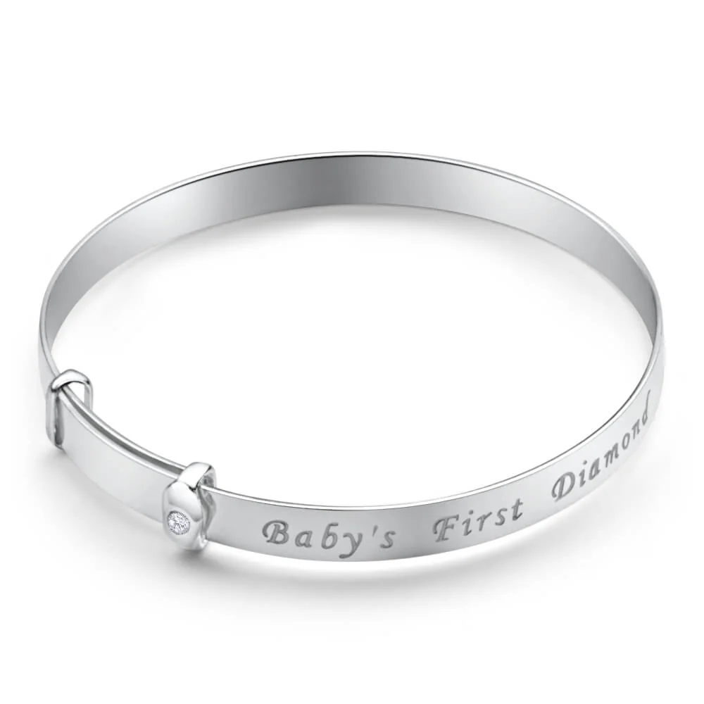 Sterling Silver Baby's First Diamond Bangle