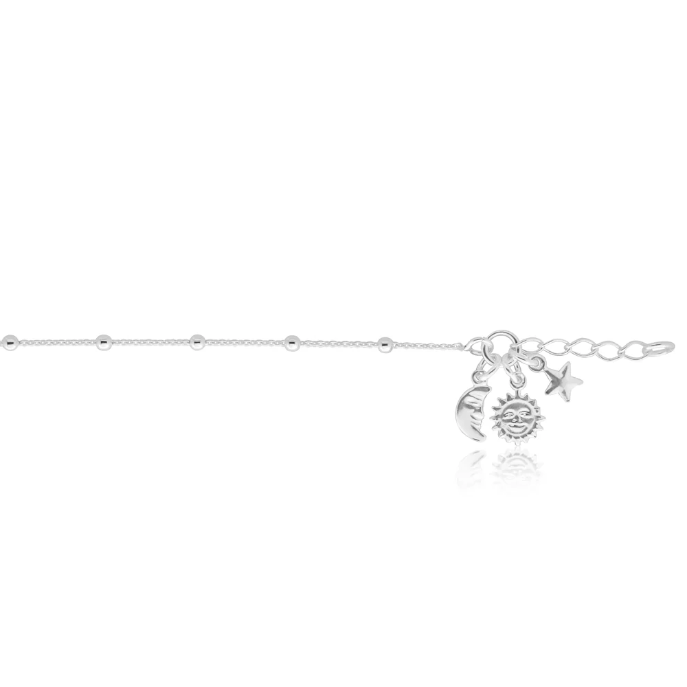 Sterling Silver Sun Moon Star Charm Anklet
