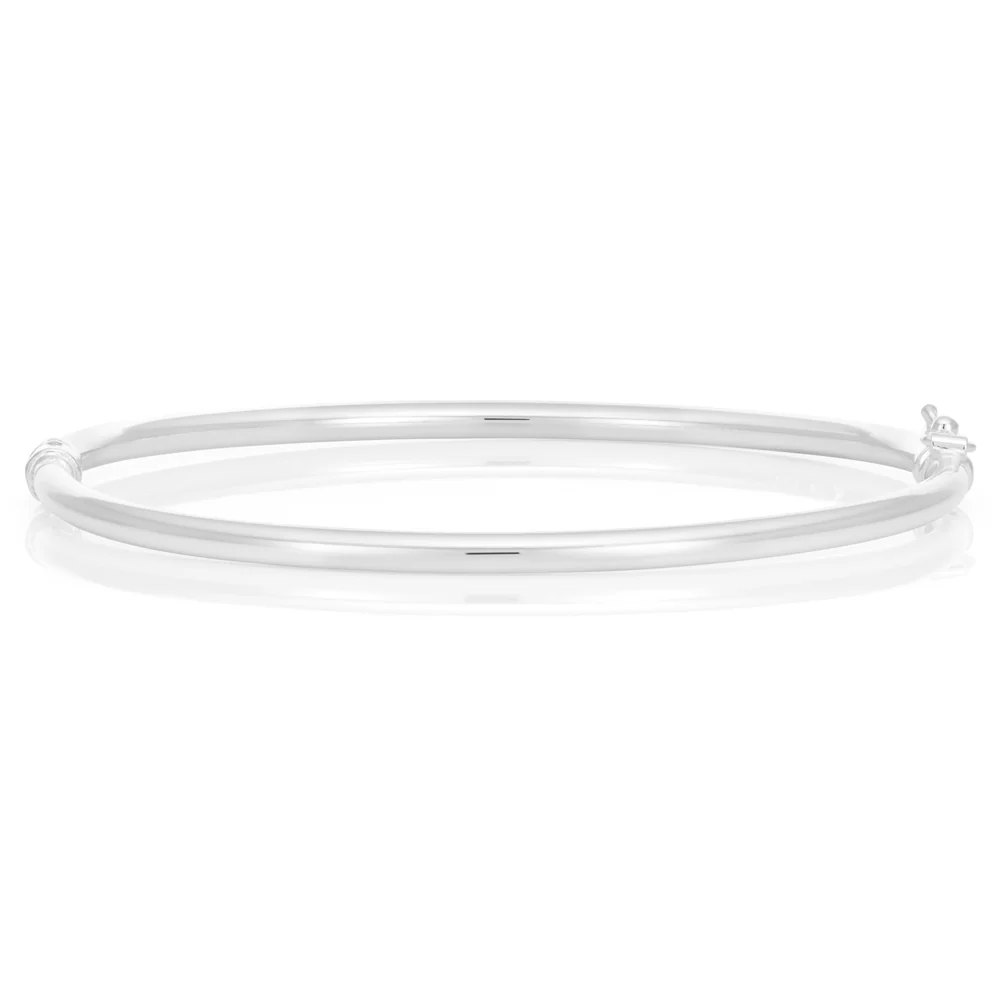 Sterling Silver Plain Oval Hinged Bangle