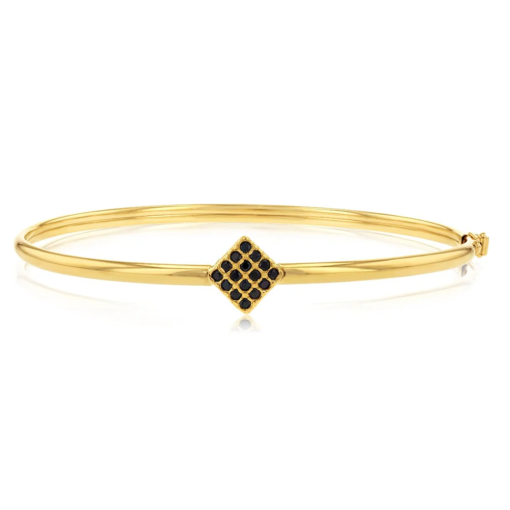 9ct Yellow Gold Black CZ Bangle