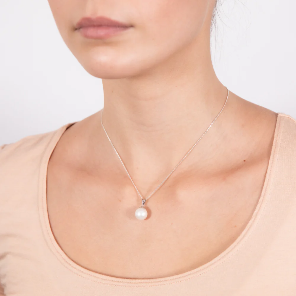 9-11mm White South Sea Pearl Pendant in 14ct White Gold