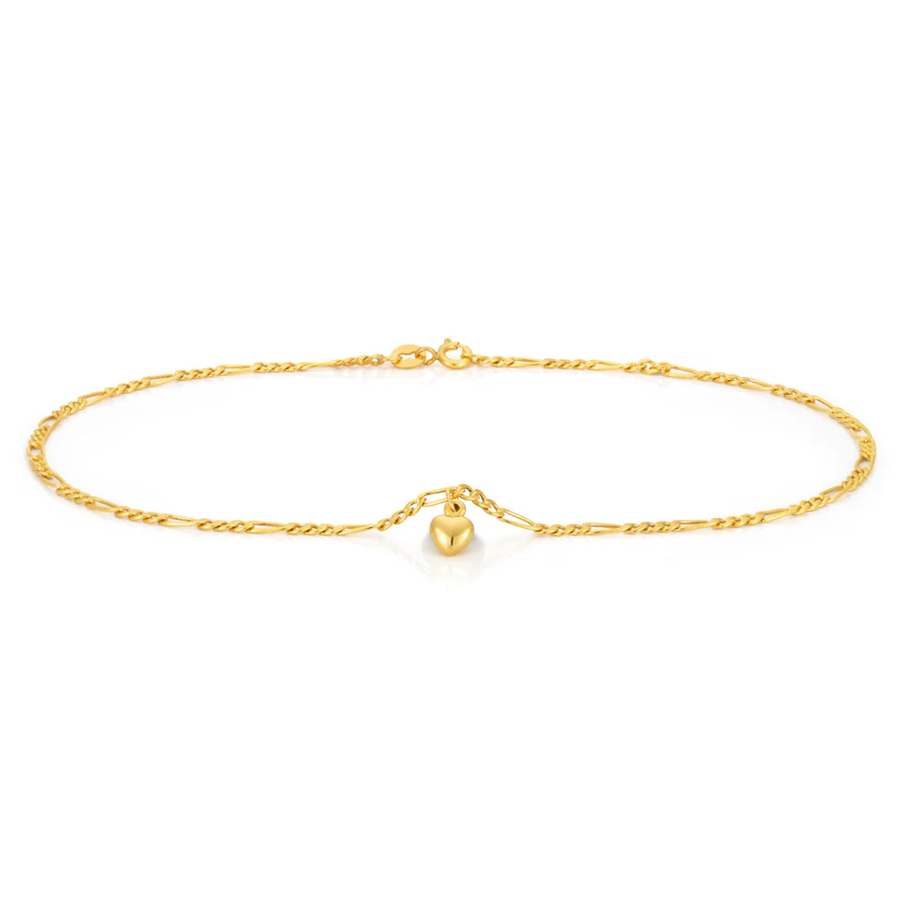 9ct Yellow Gold Figaro Anklet 29cm