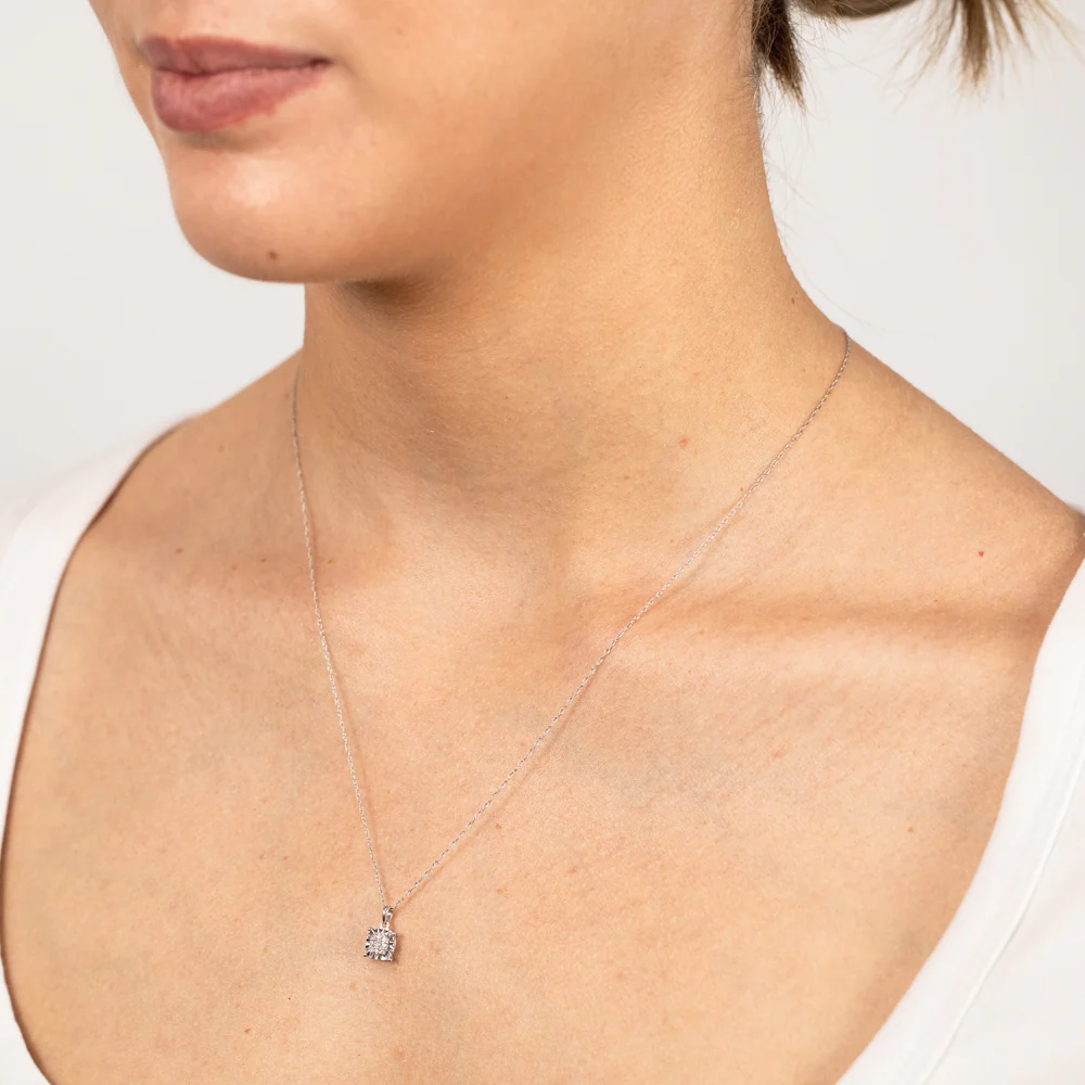 Luminesce Lab Grown 9ct White Gold Diamond Claw Pendant