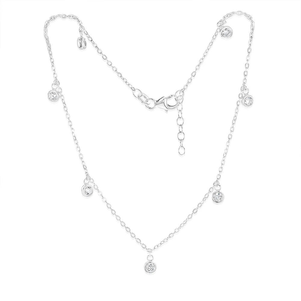 Sterling Silver Zirconia Charm Anklet 27cm