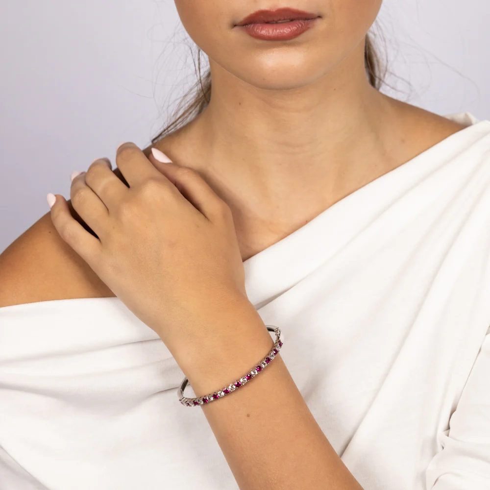Ruby & White Sapphire Bangle Sterling Silver