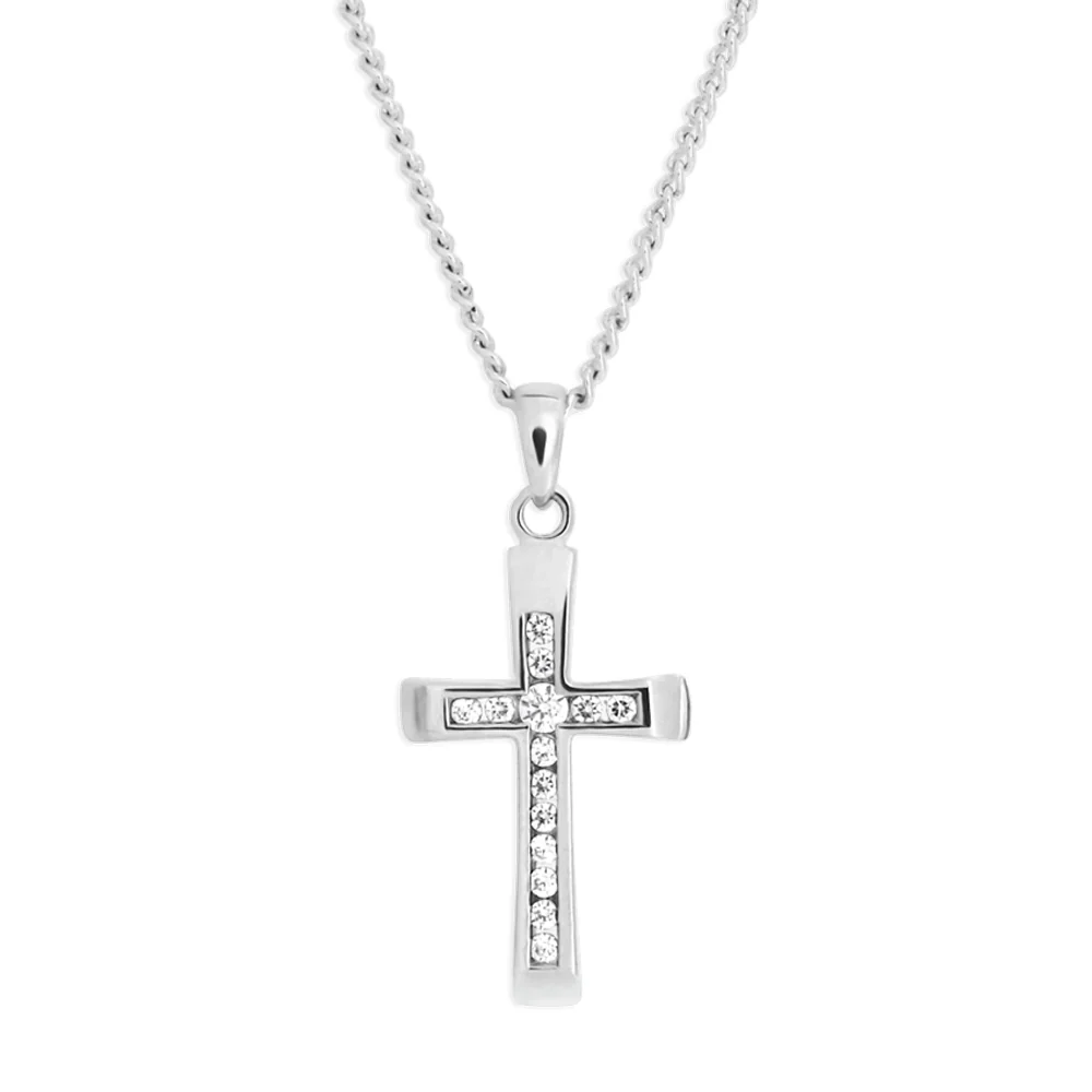 9ct White Gold Cubic Zirconia Cross Pendant
