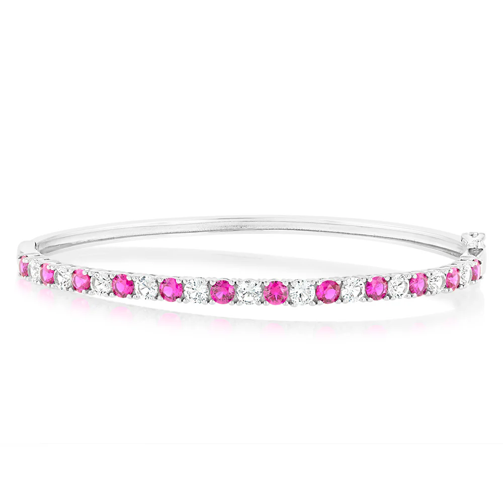 Ruby & White Sapphire Bangle Sterling Silver