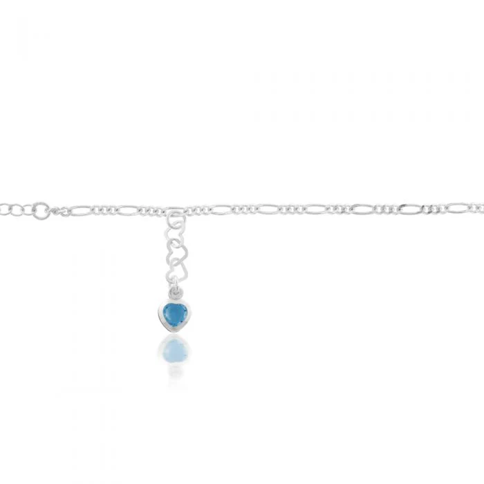 Sterling Silver Blue Heart Charm Anklet