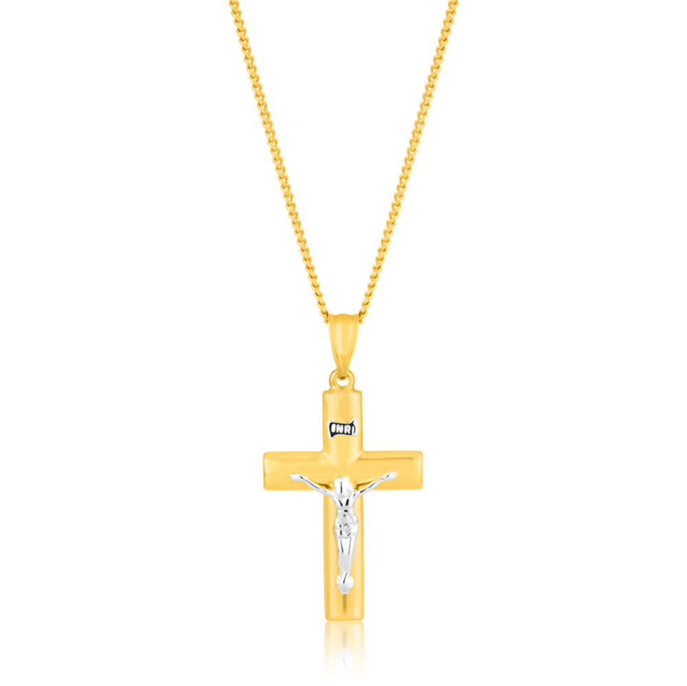 9ct Yellow & White Gold Silver Filled Crucifix