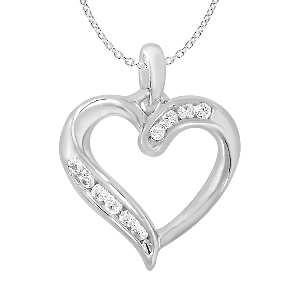 9ct Elegant White Gold Diamond Pendant 45cm Chain