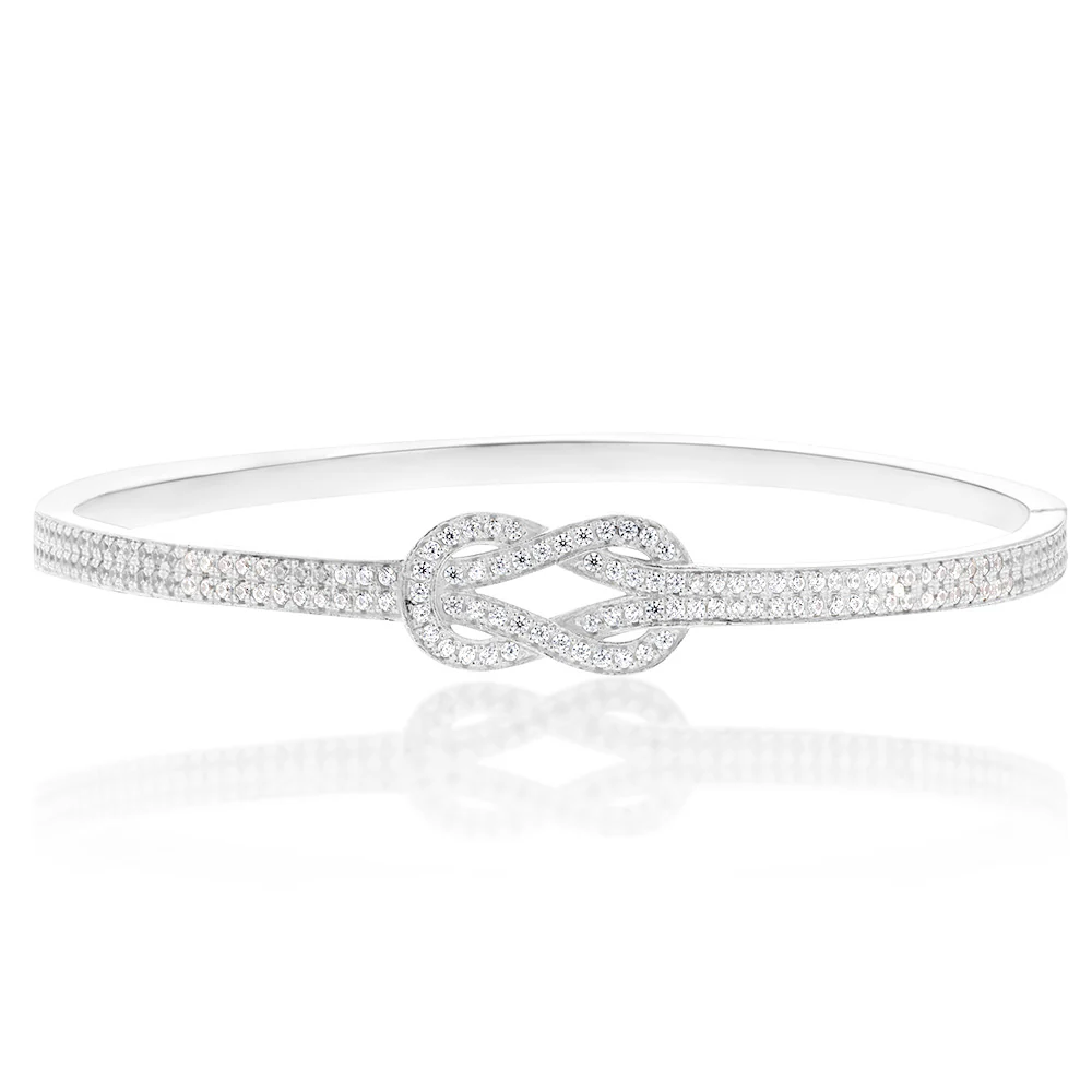 Sterling Silver CZ Knot Hinged Bangle