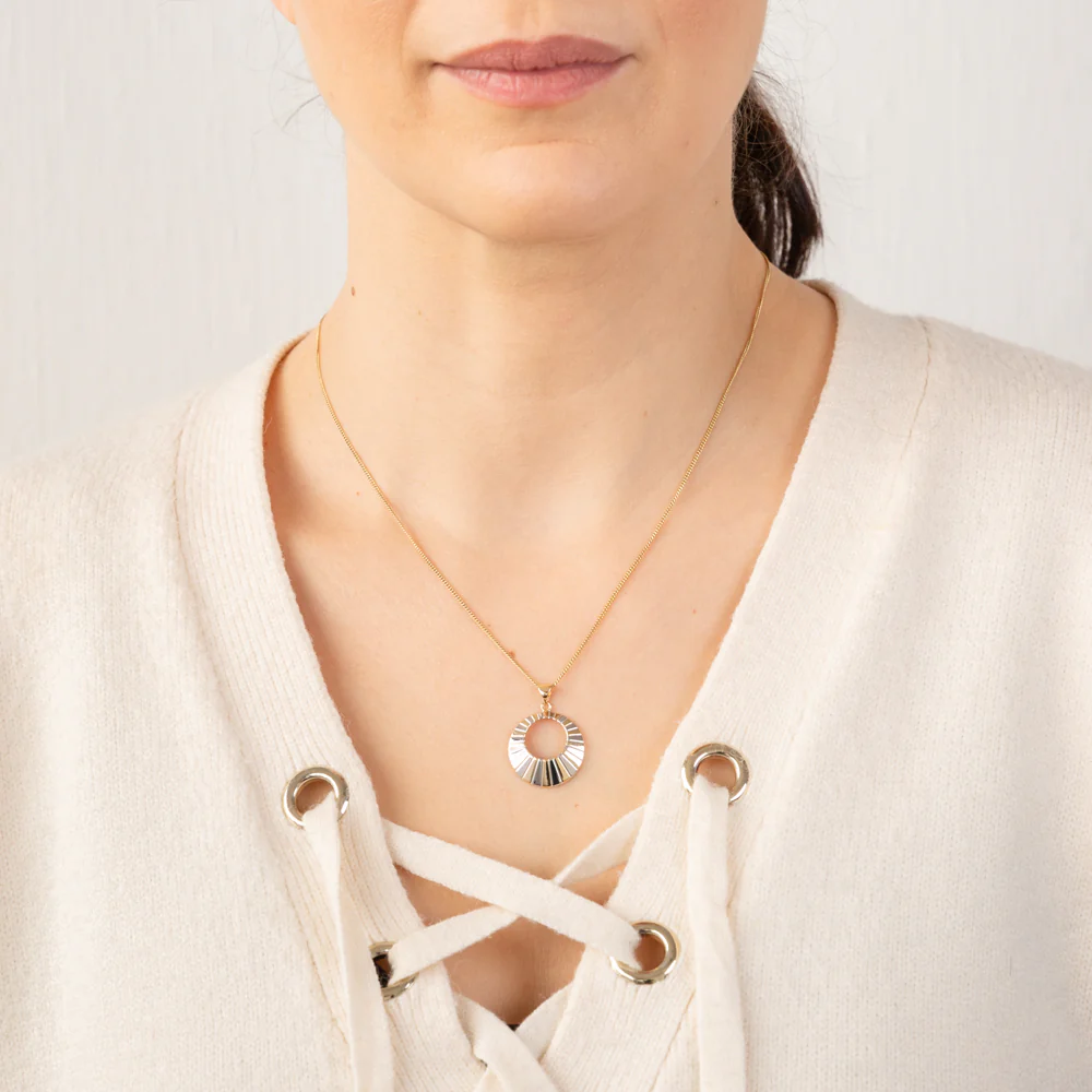 9ct Yellow And White Gold Patterned Round Pendant