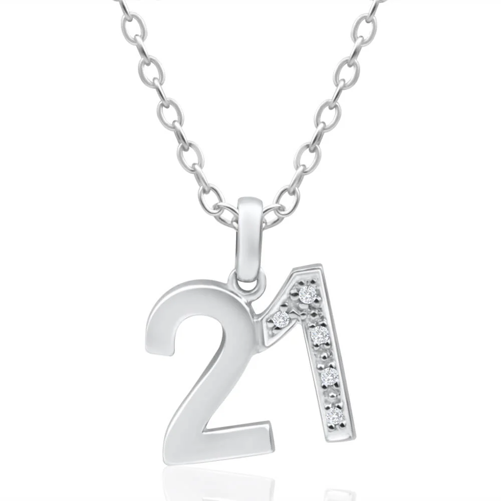 9ct White Gold 21 Pendant with 5 diamonds