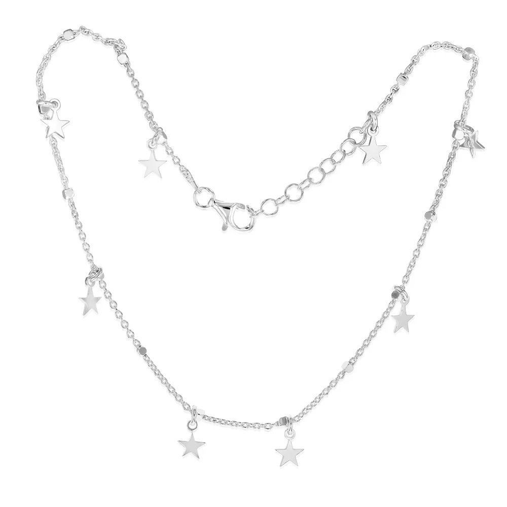 Sterling Silver Star Charm Anklet 27cm