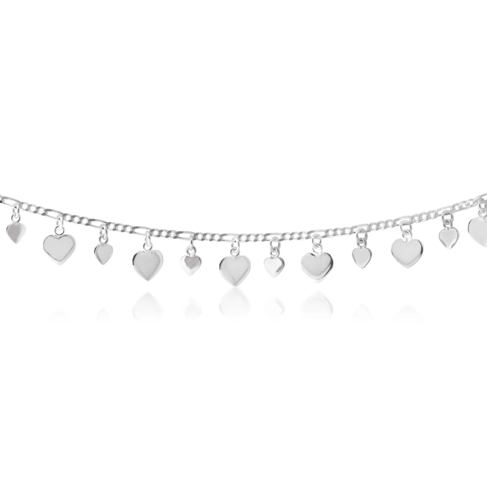 Sterling Silver Multi Heart Charm Anklet 25cm