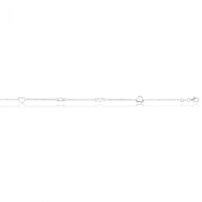 Sterling Silver Open Heart Trace Anklet 25cm