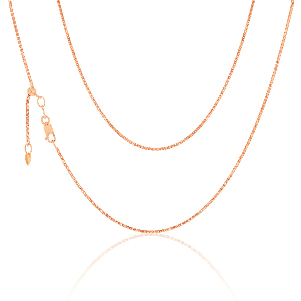 9ct Rose Gold Wheat Link Extender Chain 47cm