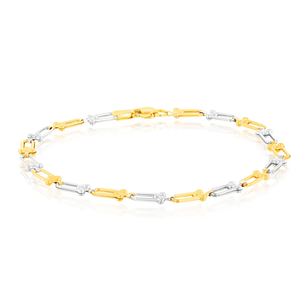 9ct Yellow & White Gold Two Tone Fancy Bracelet