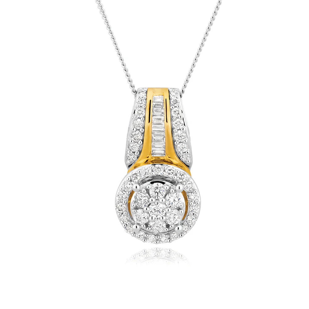 9ct Yellow & White Gold Diamond Pendant With Chain