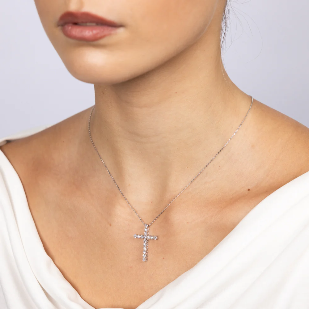Luminesce Lab Grown 9ct White Gold 0.95 Carat Diamond Cross Pendant