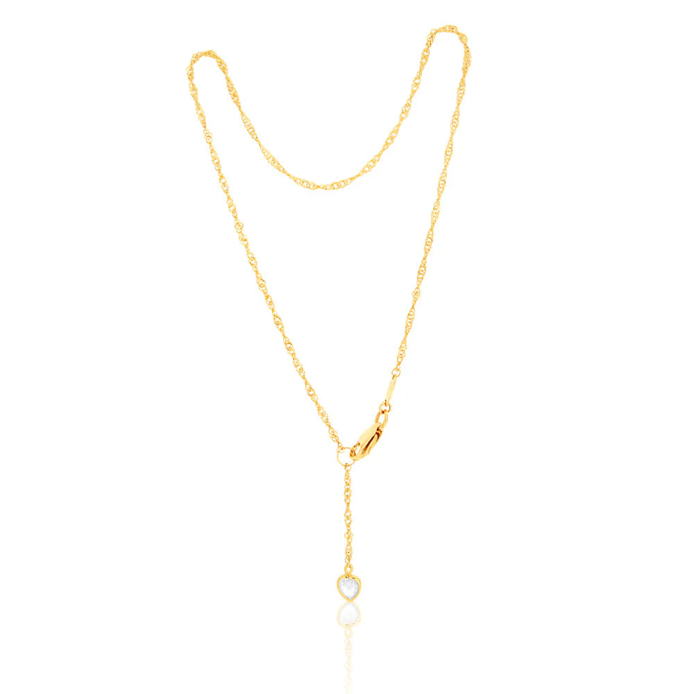 9ct Yellow Gold CZ Heart Charm Anklet