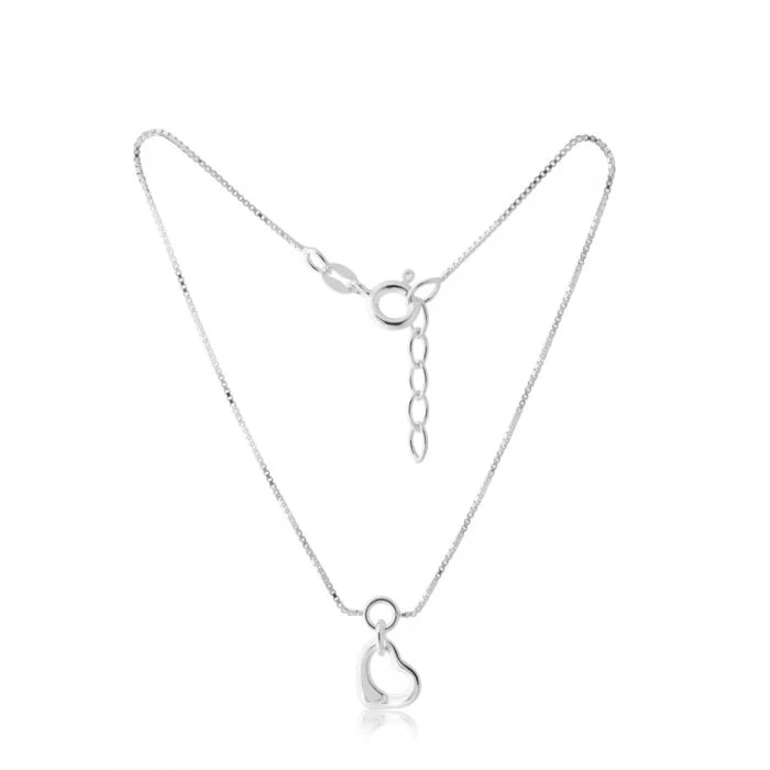 Sterling Silver Open Heart Box Link Anklet