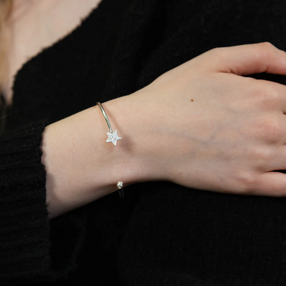 Sterling Silver CZ Star Adjustable Bangle