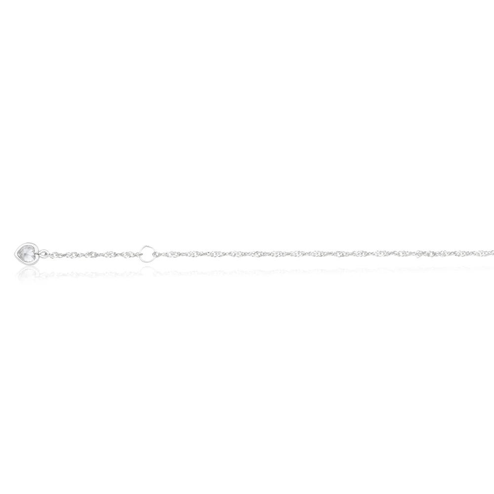 9ct White Gold CZ Heart Charm Anklet