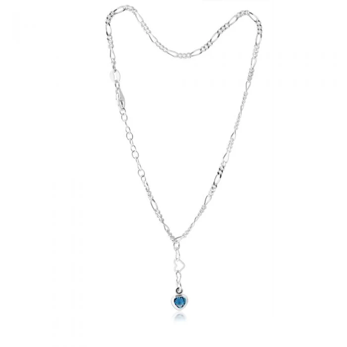 Sterling Silver Blue Heart Charm Anklet