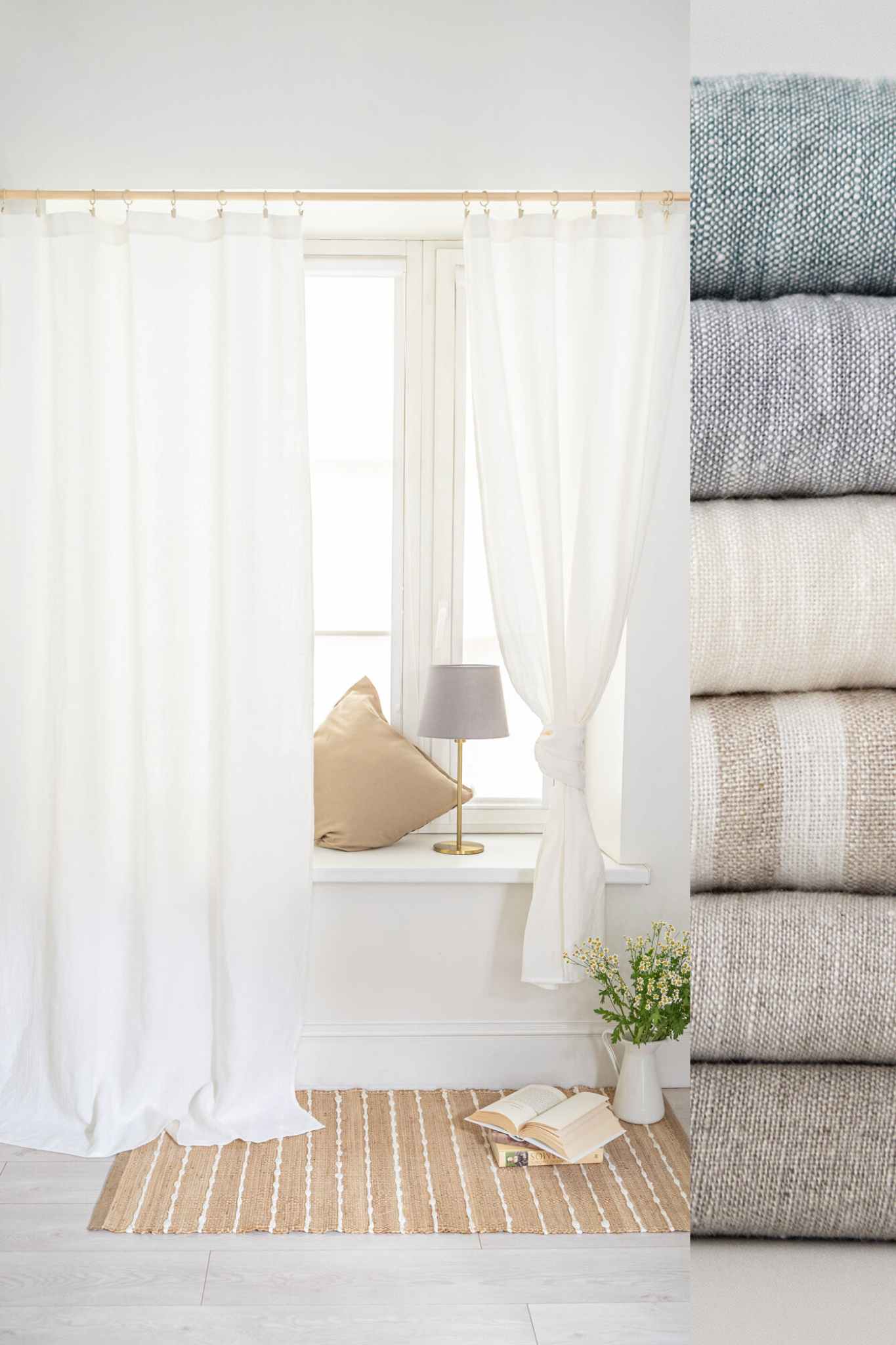 Leinenvorhänge mit gesäumter Oberseite (1 Paar). Sondergrößen erhältlich