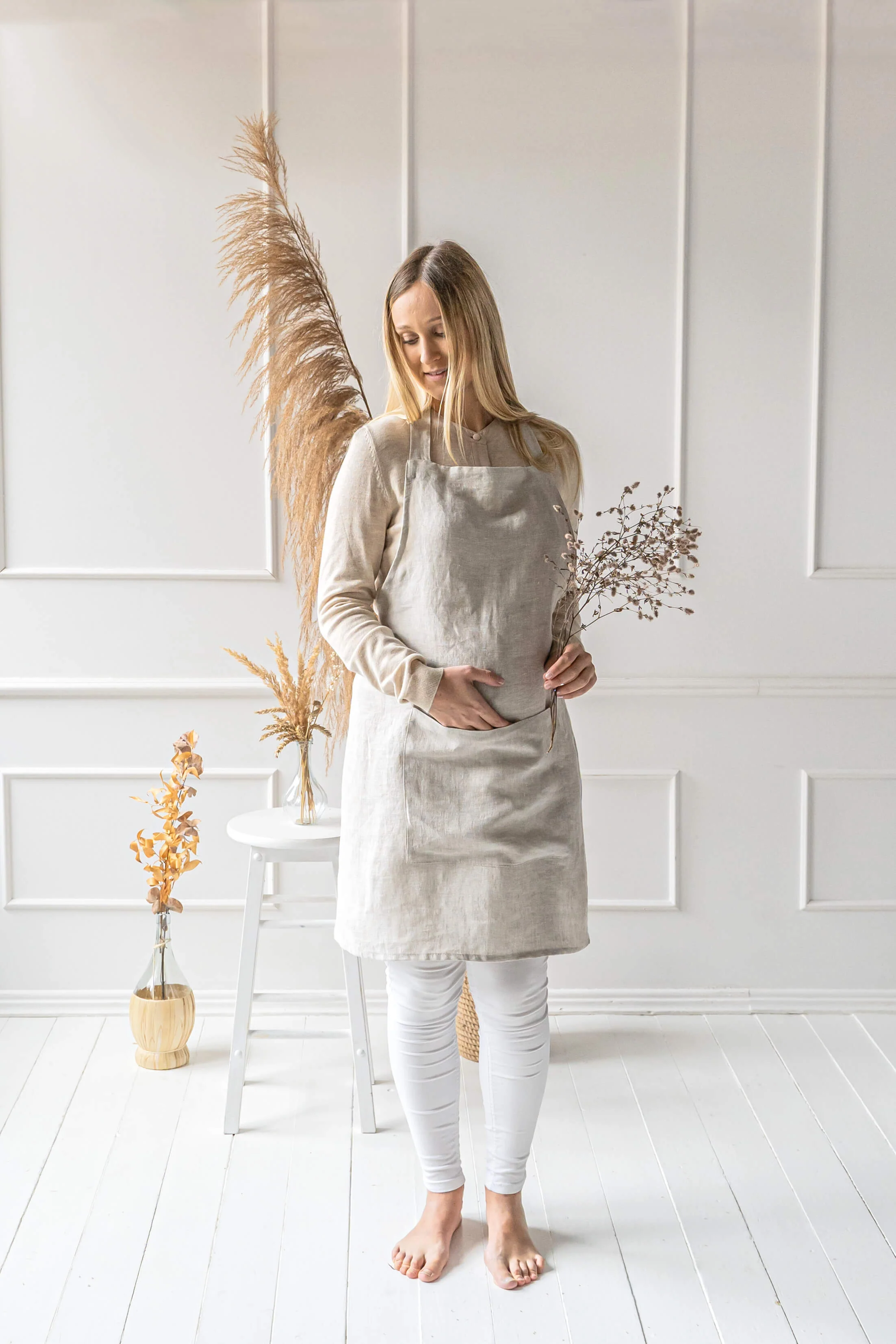 Küchenschürze aus Leinen mit Tasche in verschiedenen Farben