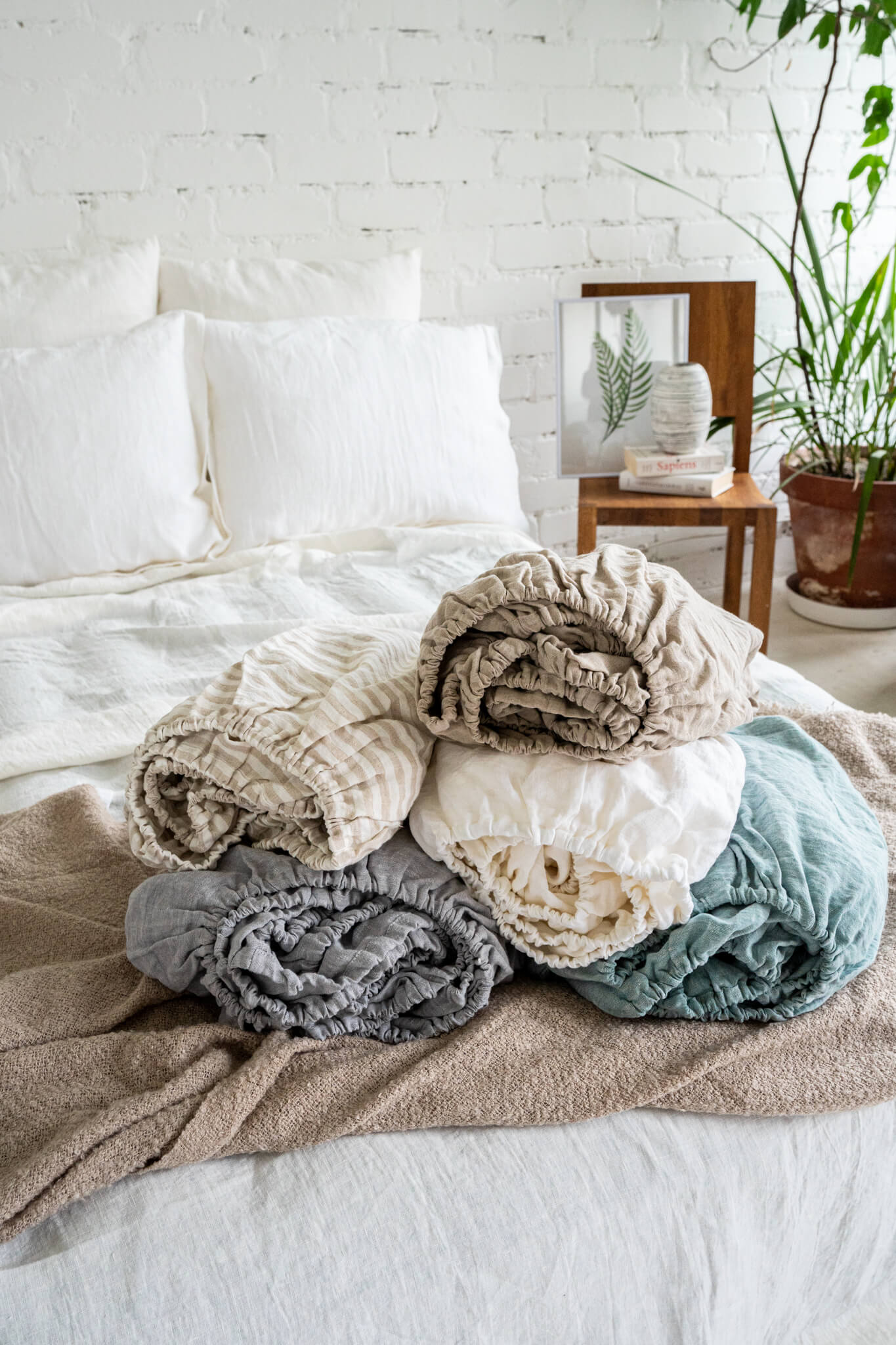 Leinen-Spannbettlaken in Off-White-Farbe