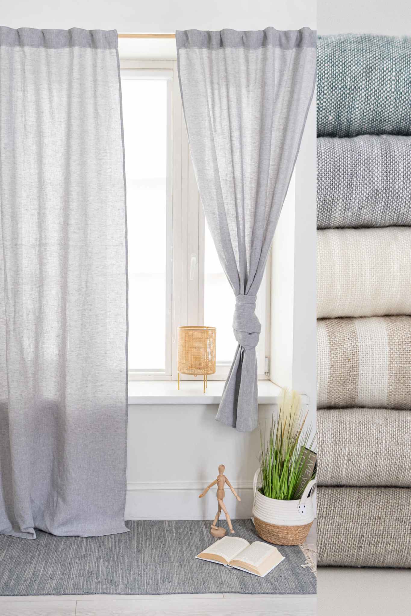 Leinenvorhänge mit Multifunktionsband (1 Paar). Sondergrößen möglich