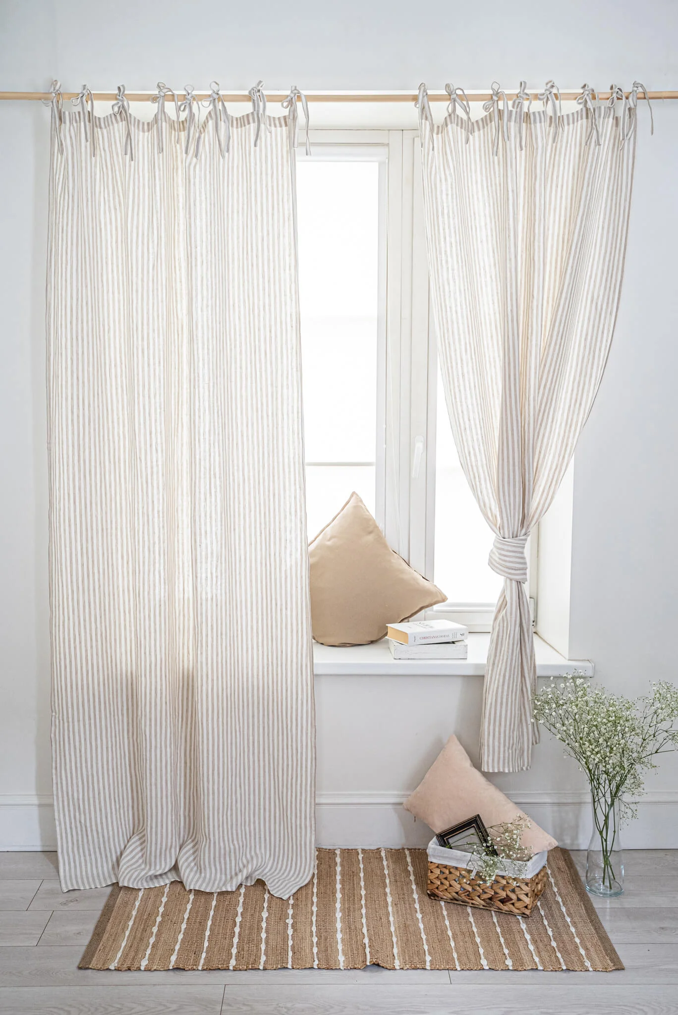 Leinenvorhänge mit Bindeband (1 Paar). Sondergrößen erhältlich