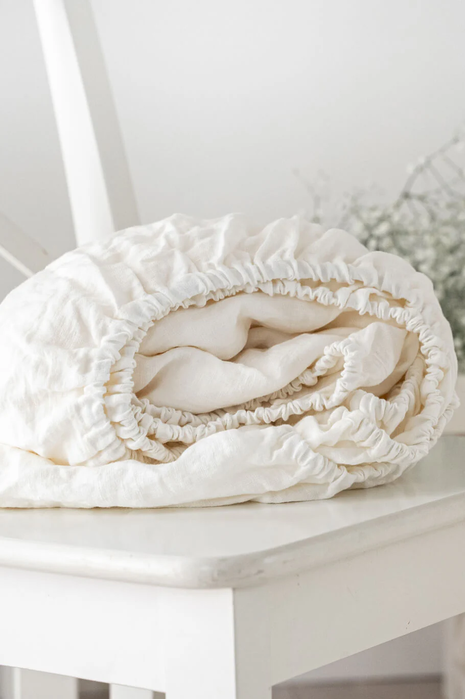 Leinen-Spannbettlaken in Off-White-Farbe