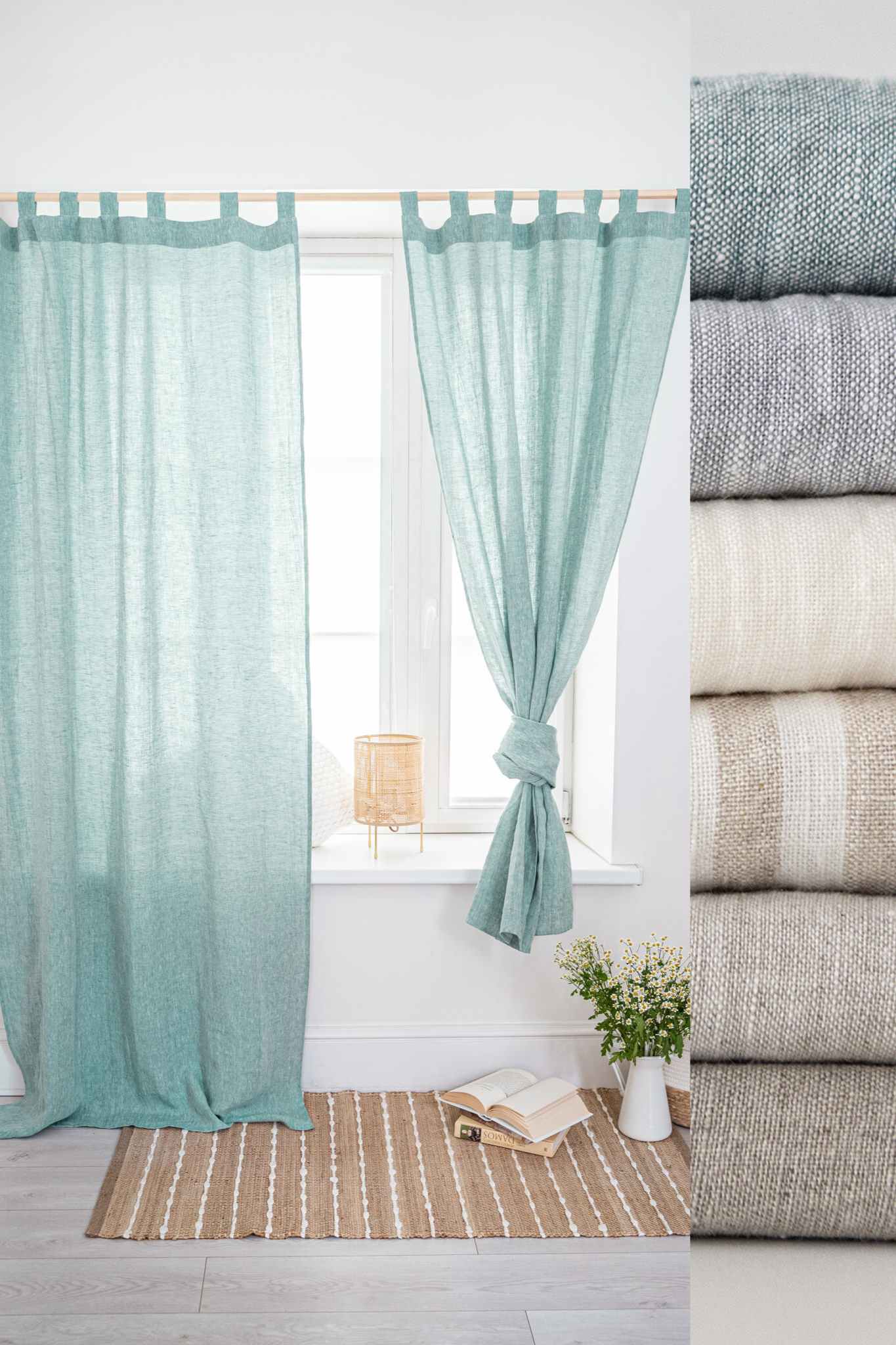 Leinenvorhänge mit Schlaufen (1 Paar). Sondergrößen erhältlich