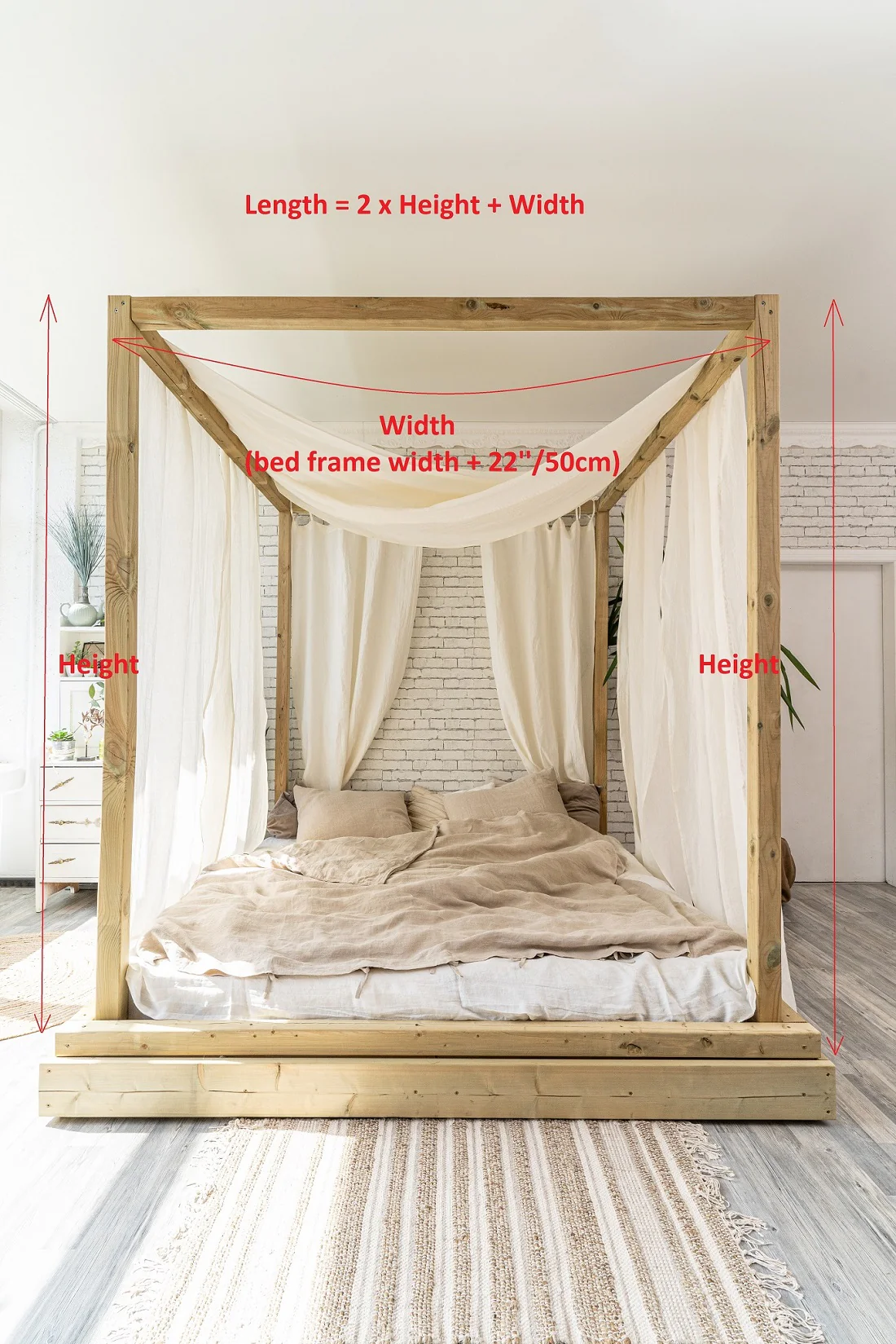 2er Set Vorhänge für Himmelbett in Off White / Leinen Baldachin fürs Bett