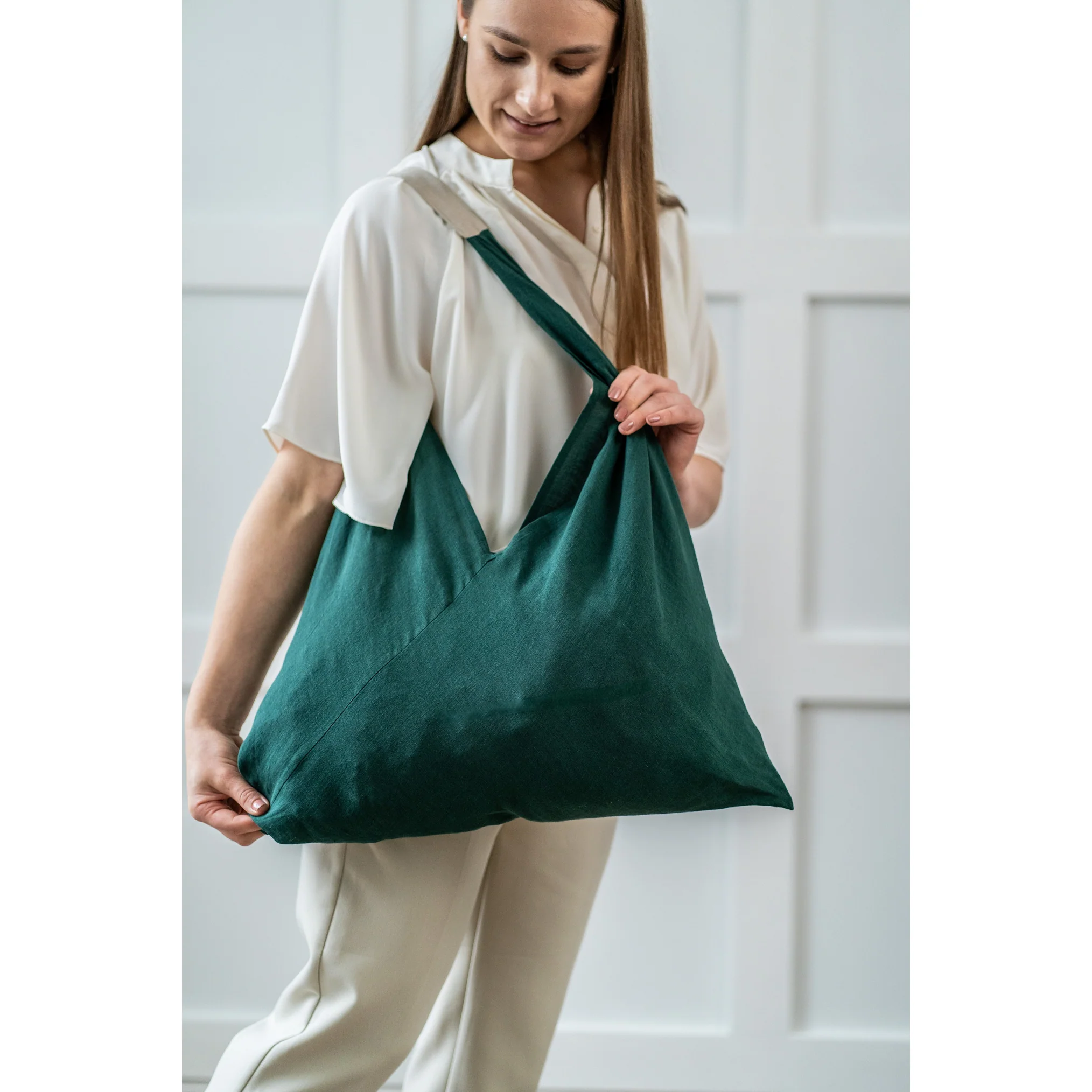 Große Schultertaschen aus Leinen in verschiedenen Farben (2er-Set)