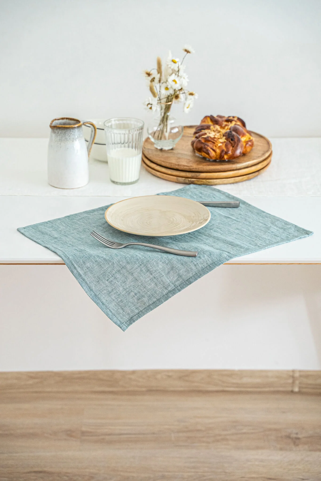 Tischsets aus Leinen in der Farbe Melange Green