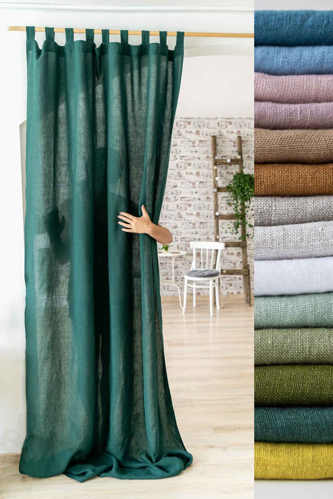 Leinenvorhänge mit Schlaufen, 135 cm breit (1 Paar). Sondergrößen erhältlich