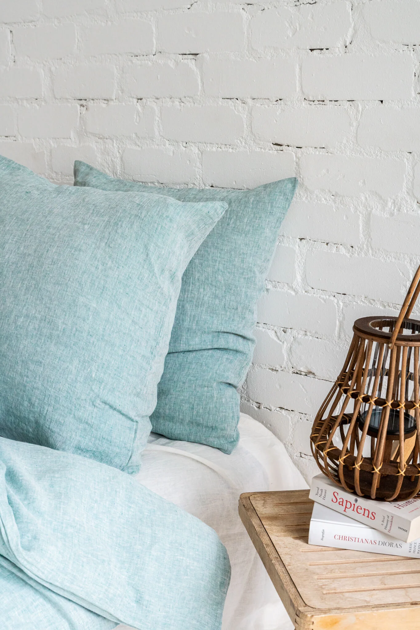 Kissenbezüge aus Leinen mit Hotelverschluss in Melange-Grün (2er-Set)