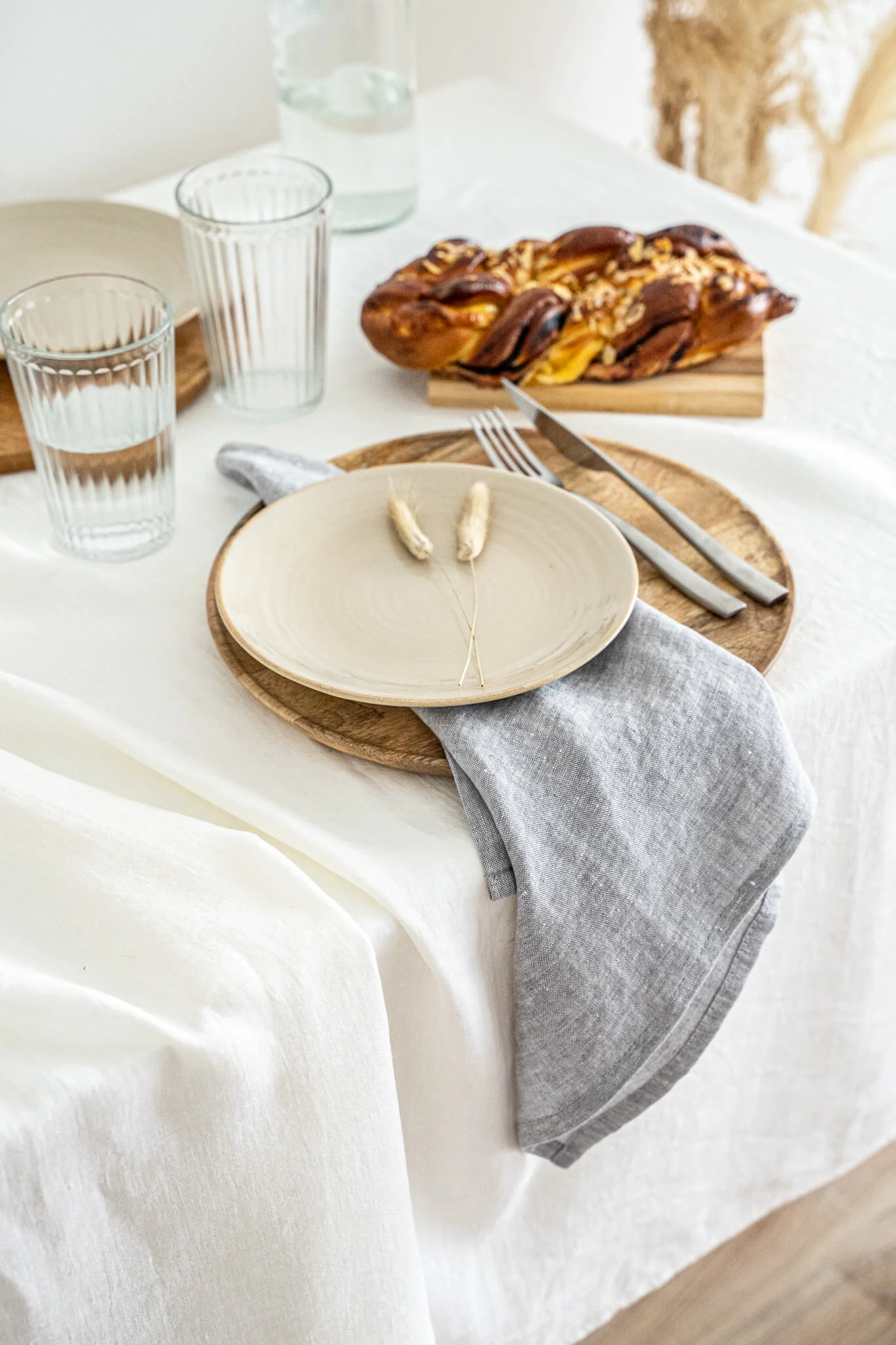 Leinenservietten-Set in Melange-Grau