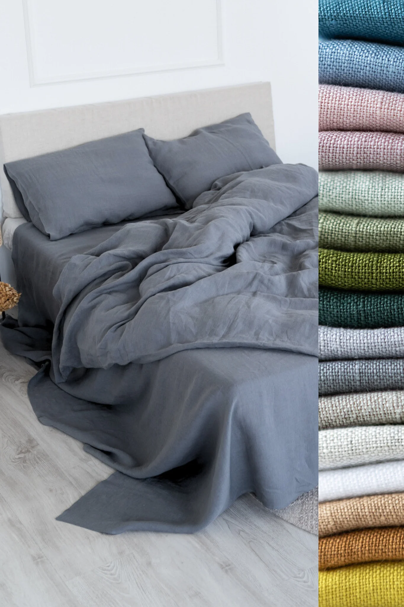 Leinen-Bettwäsche-Set: Leinen-Bettbezug + 2 Leinen-Kissenbezüge