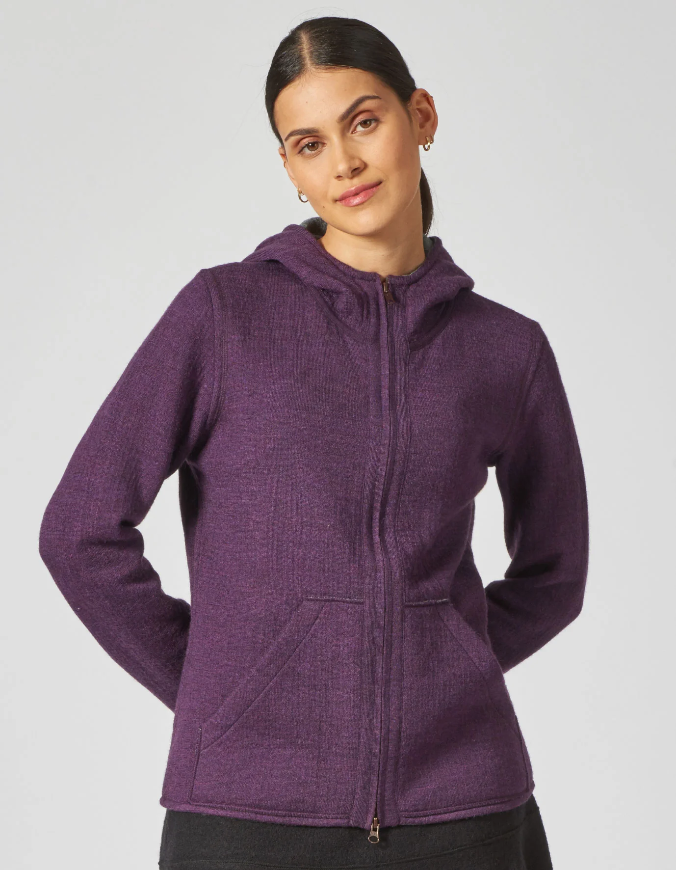 Damen Kapuzenjacke mit Doppelreiverschluss und Taschen aus Bio-Wolle